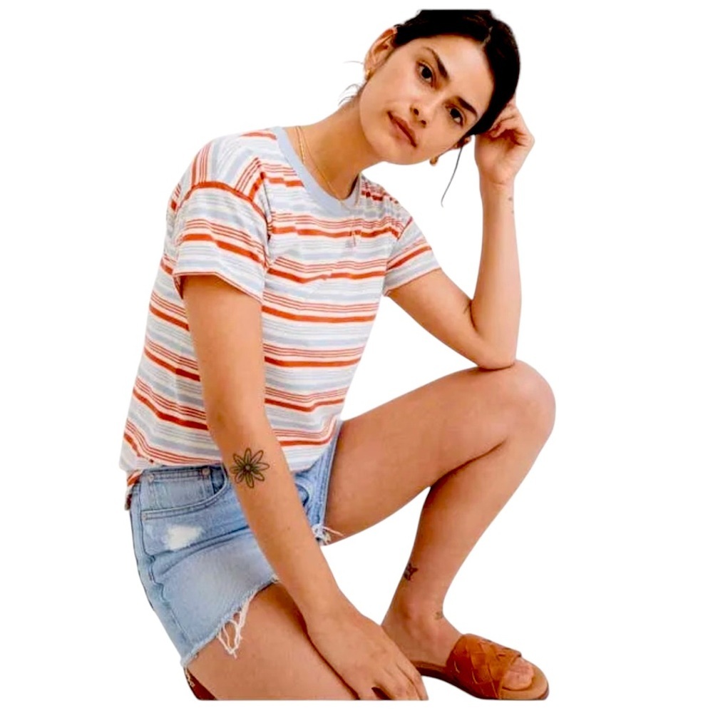 Madewell Striped Short Sleeve Tee in White and Rust